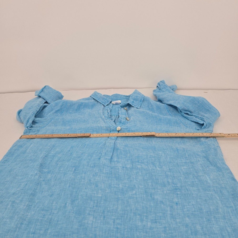Sigrid Olsen Button Up Top Women Large Blue Linen Roll Tab Casual Summer Blouse - Picture 7 of 9